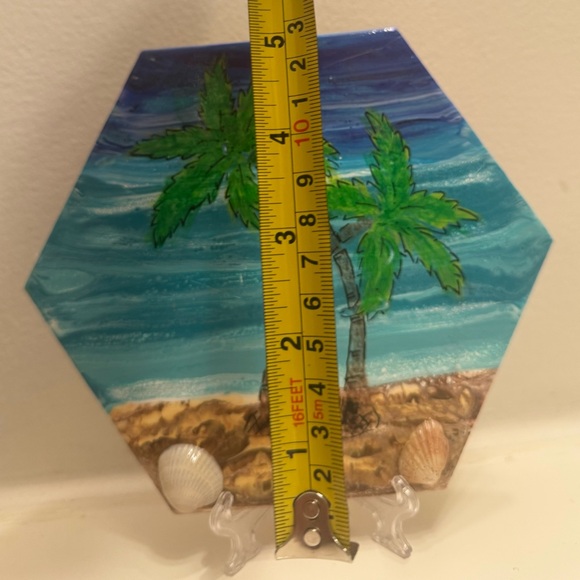 Hand Painted Palm Trees Beach Sunset Decorations tile w/easel great gift idea - Picture 3 of 3